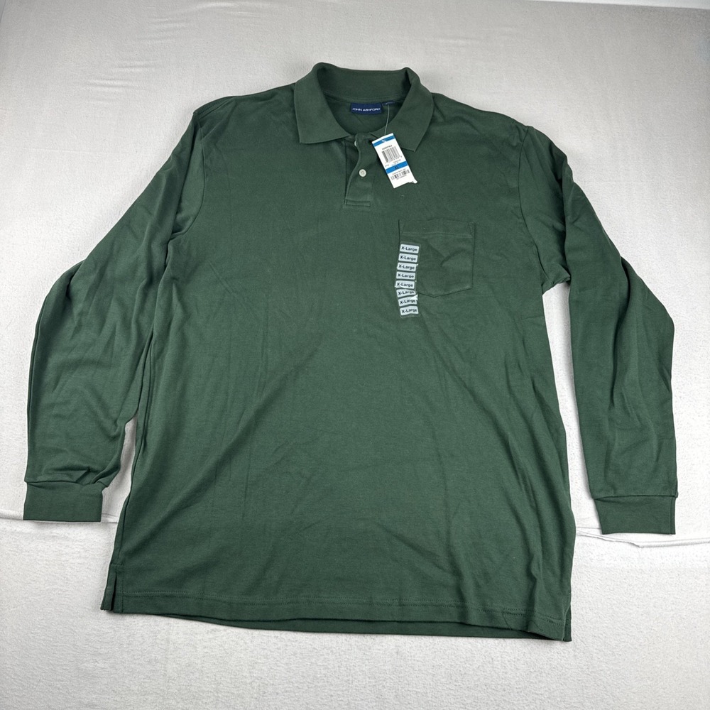 New! John Ashford Mens Green Long Sleeve Polo XL 100% Cotton Preppy Casual